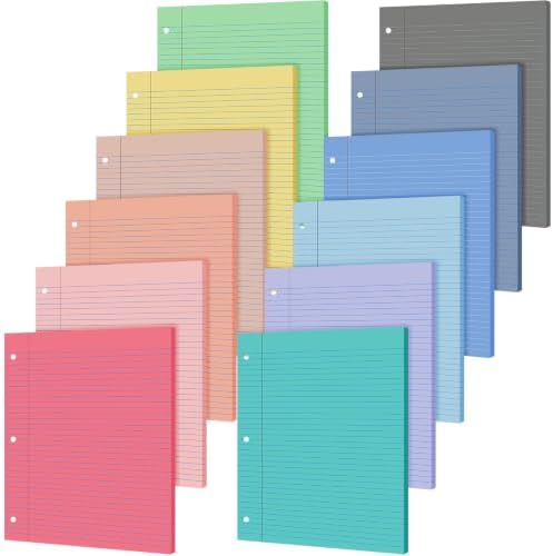 PerKoop 600 Sheets Colored Loose Leaf Paper 8.5" x 11" college ruled Lined 3 Hole Punched notebook Filler Paper for 3 Ring Binders Office School Supplies (Pastel Colors)