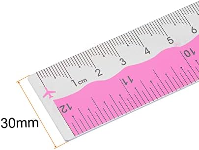 HARFINGTON Straight Ruler 12 Inch Metric English System Aluminum Alloy Ruler with Small Hole Measuring Tool for Children Study Classroom Office, Hot Pink