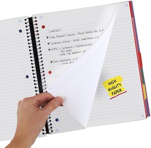 Five Star Advance Spiral Notebook + Study App, 5 Subject, College Ruled Paper, 8-1/2" x 11", 200 Sheets, Spiral Guard, Movable Tabbed Dividers, Amethyst Purple (820013G) (Pack of 6)