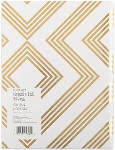 Five Star Composition Book, College Ruled Paper, 7-1/2" x 9-3/4", 150 Sheets, Hardcover, Metallic Gold Geo (850165F-ECM)