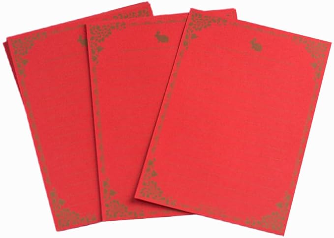 100 Sheets Rabbit Stationery Lined Paper,A5 Stationery Writing Paper with Antique Border Design,Letter Size (Unpunched) Ruled Filler Paper for Writing Letters,Vintage Invites (Red)