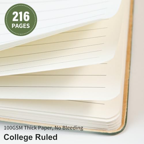 Lined Journal Notebook for Work College Ruled Note Book 5.79"x8.27" A5 PU Leather Daily Journaling 216 Pages for Women Men Writing Home School Supplies Business (Dark Green)