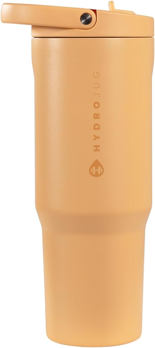 HydroJug Sport - Stainless Steel Tumbler with Straw, Vacuum Insulated, 40oz Leakproof Water Bottle, Ergonomic Design, Reusable, Dishwasher Safe, Rubber Base, Durable for Gym or Outdoors, Marigold