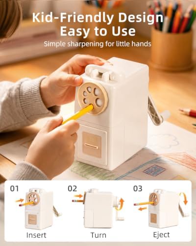 ZMOL Heavy Duty Manual Hand Crank Pencil Sharpener, Desktop, White