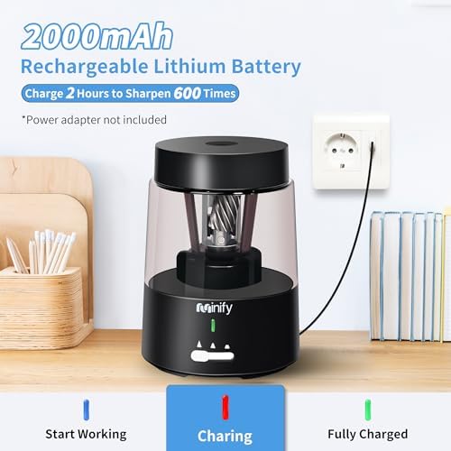 Pencil Sharpener Electric Pencil Sharpener Heavy Duty Blade Rechargeable Battery Powered Pencil Sharpeners for 6-8mm Colored Pencils Auto Stop Fast Sharpen in 3s (Black)