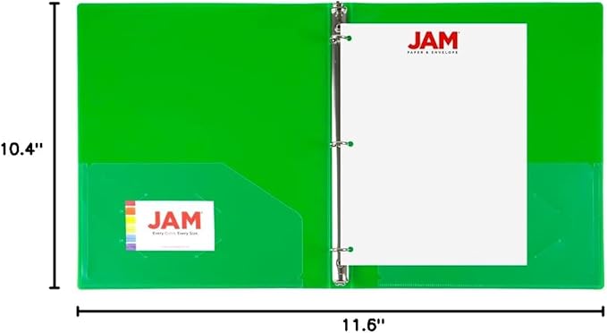 JAM PAPER Plastic 0.5 inch Binder - Green 3 Ring Binder - Sold Individually