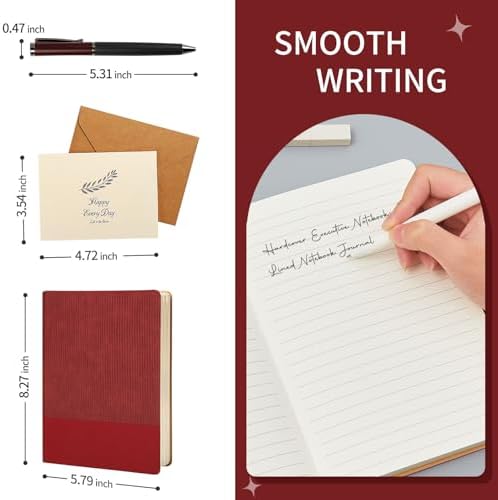 A5 Lined Notebook with Pen & Gift Box 216 Pages PU Leather Journals for Women Men 100GSM Thick Paper College Ruled Notebook for School,Travel,Business,Work,Home Writing