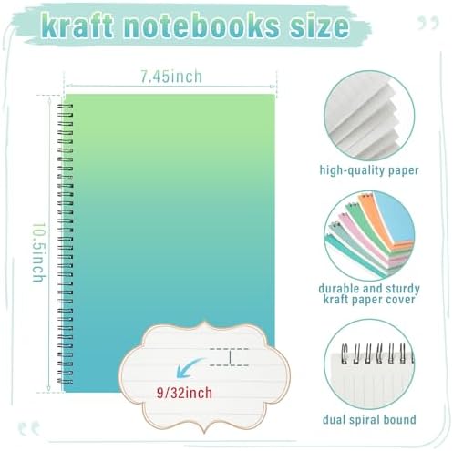 Fuutreo 6 Pack Spiral Notebook 10.5x7.45 Notebook,Gradient Color,Bright