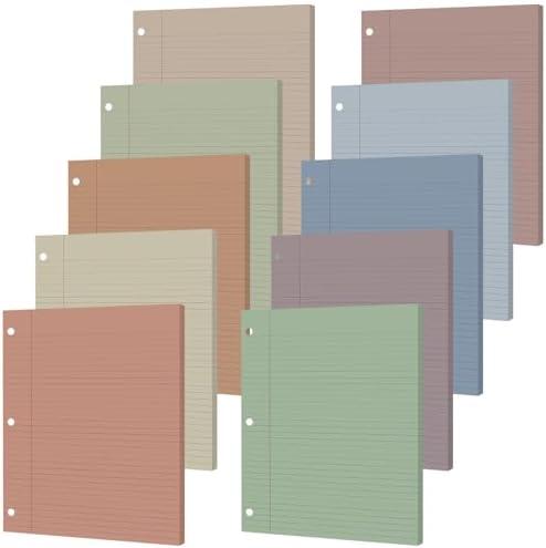 gisgfim 200 Sheets Loose Leaf Binder Paper, 8" x 10.5" Colored College Ruled Paper, 3 Hole Punched Lined Refill Inserts Thicken for 3-Ring Binders Notebooks Planner Writing School Office (Boho)