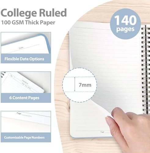 A5 Lined Spiral Journal Notebook, 146 Pages Hardcover Notebook with 100 GSM Thick Paper, Inner Pocket & Elastic Closure, 5.7" x 7.9", Notebooks for Work, School, College, Office, Journaling & Note Taking