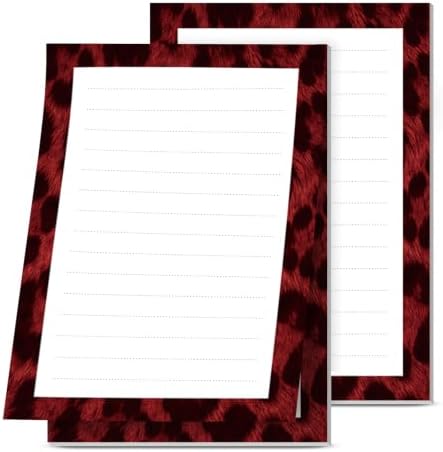Lined Sticky Notes 4x6 in, 2 Pack Large Cute Notepads with Lines, Bright Post Memo Note Pads Big Rectangular Sticky Notes for Office Red Brown Leopard
