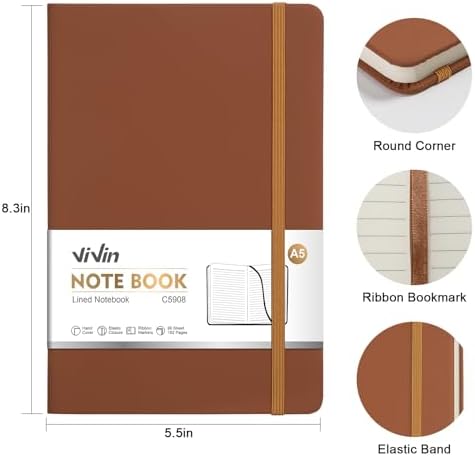 ViVin 3 Pack A5 Hardcover Lined Notebook,192 pg College Ruled 5.5x8.3