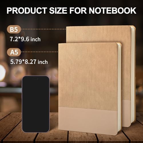 Lined Journal Notebook for Work College Ruled Note Book 7.2"x9.6" B5 PU Leather Daily Journaling 160 Pages for Women Men Writing Home School Supplies Business (Khaki)