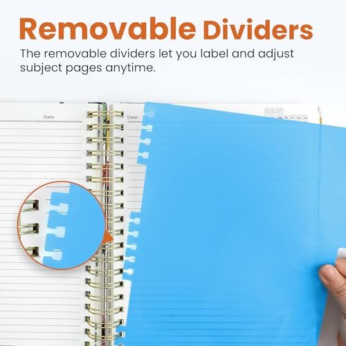 Taja Spiral Notebooks for Work 5 Subject Notebook with Removable Dividers