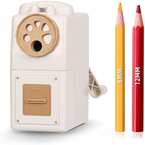 ZMOL Heavy Duty Manual Hand Crank Pencil Sharpener, Desktop, White
