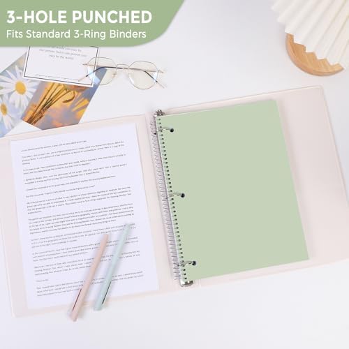 SKYDUE 8"x10.5" Spiral Notebook - College Ruled 100 Sheets, 1 Subject Notebook for School & Office, 3-Hole Punched Paper, Green