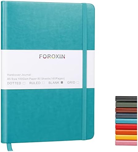 Blank Journal Notebook, (Turquoise), 160 Pages, Medium 8.3x5.7 inches - 100 gsm Thick Paper, Hardcover