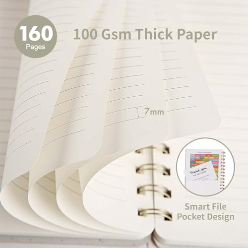 Spiral Notebook-5.75" x 8.125" College Ruled Journal with Inner Pockets and 160 Pages,PU Leather Cover Business Journal, Twin-Wire Binding Notebook Perfect for Office & Home School Supplies Light Grey