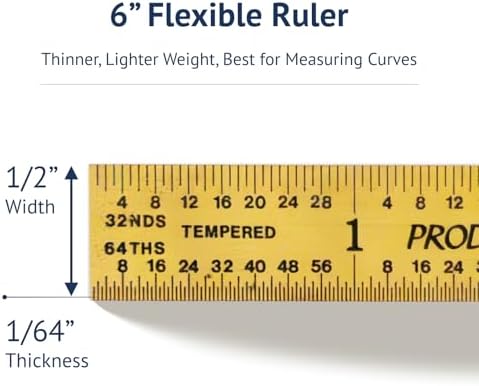 PEC Tools 6" TiN Coated Metal Ruler, Flexible, 4R Graduation, Long-Wearing