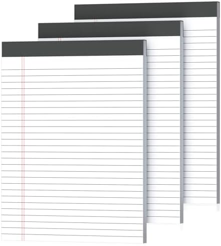 3 Pack White Legal Pads 8.5 x 11 Inch, Wide Ruled Notepads Lined Memo Note Pads, 8.5x11 Inch Micro Perforated Writing Pads 30 Sheets Per Pad for Work Study Daily Note Taking List