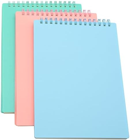 Yansanido Top Bound Spiral Notebook, 3 Pcs 3 Color A5 Size Thick Plastic Hardcover 8mm Ruled Paper 80 Sheets (160 Pages) Journal for School and Office Supplies (Light Color)
