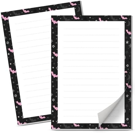 Lined Sticky Notes 4x6 in, 2 Pack Large Cute Notepads with Lines Self-Stick Note Pad, Funny Memo Pads Strong Adhesive for Office, Home Cute Black White Bats
