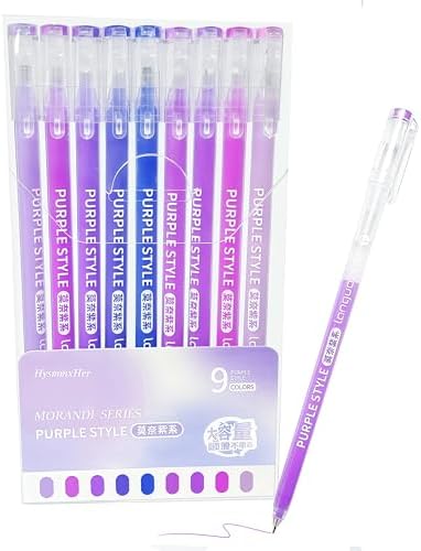 9 Colored Gel Pens Set, 0.6mm Fine Point for Black Paper & White Paper, Pens for Journaling, Adult Coloring Books, Bible, Drawing, Note Taking, Art & Journaling Supplies(Purple Style)