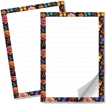 Lined Sticky Notes 4x6 in, 2 Pack Large Cute Notepads with Lines Self-Stick Note Pad, Funny Memo Pads Strong Adhesive for Office, Home Colorful Flower Butterfly