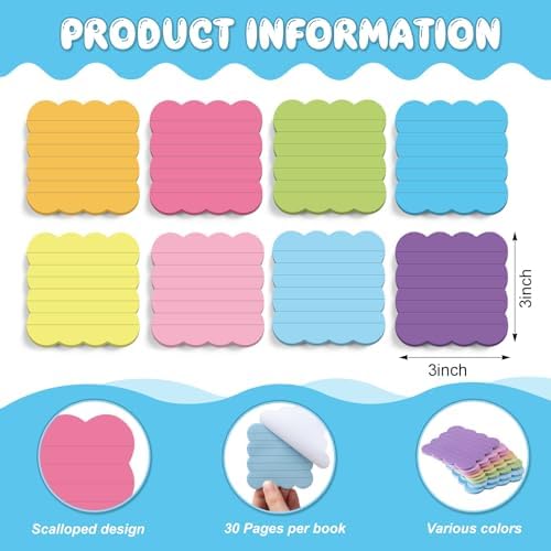 Eaasty 8 Pack Scalloped Sticky Notes Lined 3" X 3" Rainbow Memo Pads