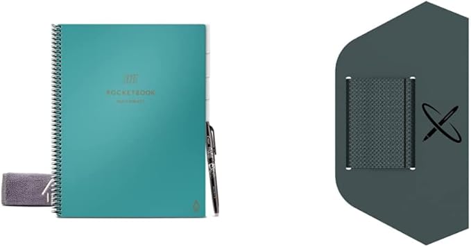 Rocketbook Multi-Subject Smart Notebook | Scannable Notebook & 1 Microfiber Cloth | Teal, Letter Size (8.5" x 11") & Pen/Pencil Holder (Pen Station)
