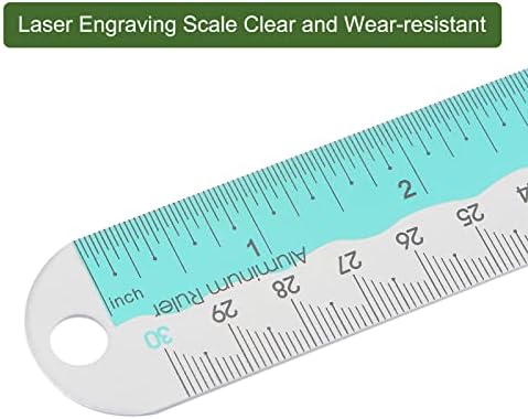 HARFINGTON Straight Ruler 12 Inch Metric English System Aluminum Alloy Ruler with Small Hole Measuring Tool for Children Study Classroom Office, Electric Blue