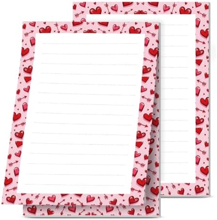 2 Pack Lined Sticky Notes 4x6 in, Cute Self-Stick Notepads with Lines, Large Memo Pads Strong Adhesive for Office, Home Red Pink Heart