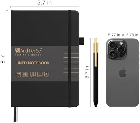 &And Per Se Lined Journal and Pen Set (3 Packs), A5 Leather Hardcover Notebook with Pen & Stationary Set, 160 Pages 100GSM Thick Ruled Paper Journal for Business Work Writing (Black)