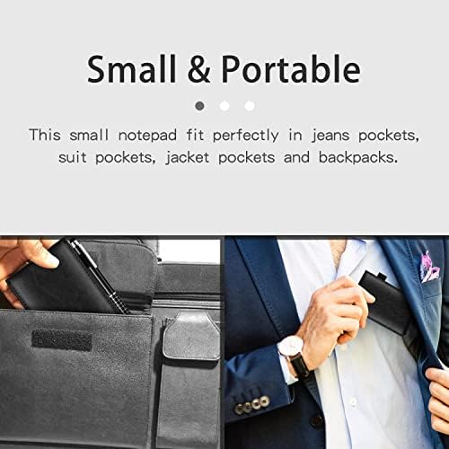 7 Pieces Small Notepads Holder Set, Pocket Notebook with pen, Included 5 Pieces Refills 3 x 5 Inch, 30 Lined Paper Per Note Pad (Black)