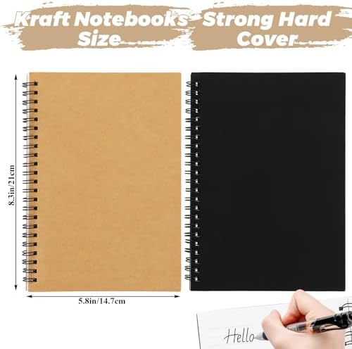 MIVIDE 24 Pack A5 Bulk Spiral Notebooks with Kraft Cover, 8.3 x 5.8 Inch 120 Pages Hardcover Spiral Lined Notebook Journal, Lined Travel Bulk Writing Notebook for School Office Supplies(Black, Kraft)