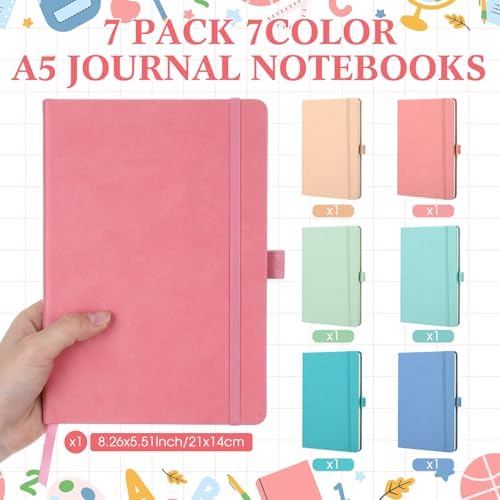 Laumoi 7 Pack Hardcover Lined Journal Notebooks Bulk,Rococo Color,A5