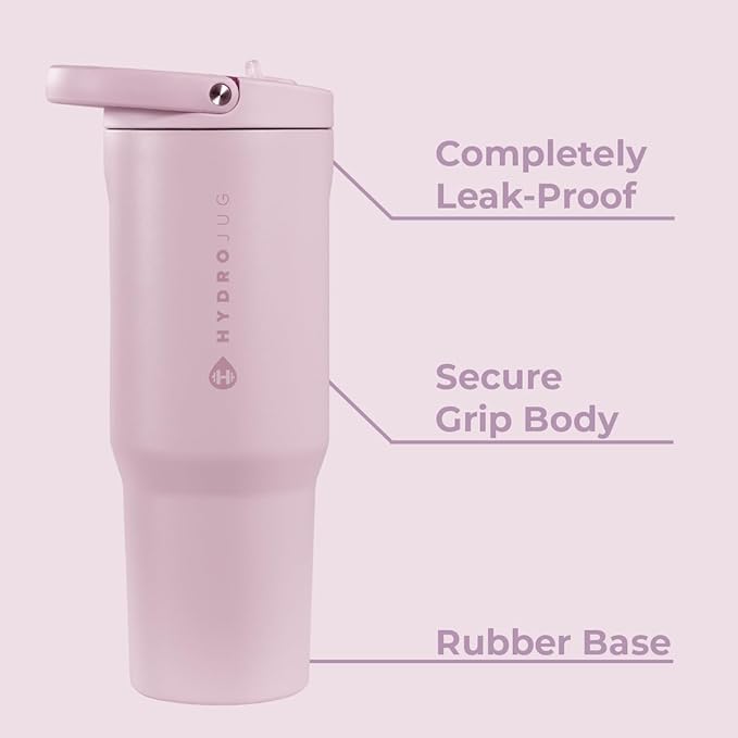 HydroJug Sport - Stainless Steel Tumbler with Straw, Vacuum Insulated, 32oz Leakproof Water Bottle, Ergonomic Design, Reusable, Dishwasher Safe, Rubber Base, Durable for Gym or Outdoors, Sweet Pea
