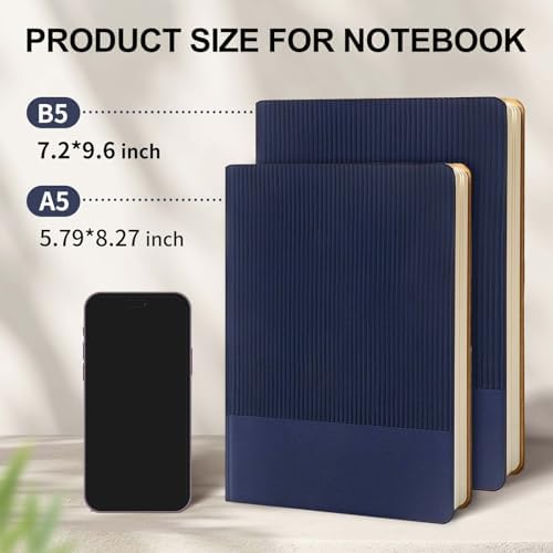 TSFPapier Lined Journal Notebook for Work College Ruled Note Book 5.79"x8.27" A5 PU Leather Daily Journaling 216 Pages for Women Men Writing Home School Supplies Business (Darkgreen/Darkblue)