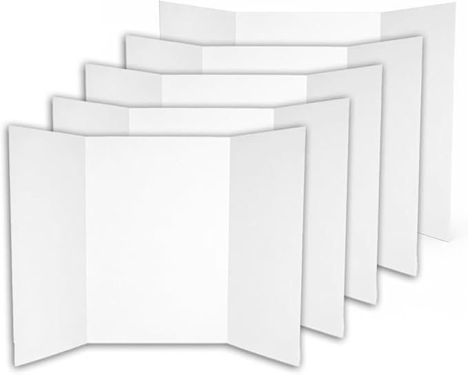 Royal Brites Tri-Fold White Foam Board – 28" x 40", 5 per Case – Self-Standing Presentation Board for School Projects, Science Fairs, Displays & Crafts