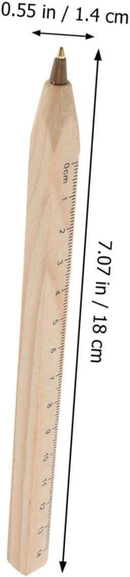 Mobestech 6pcs Black Ink Wooden Ballpoint Pens with Printed Ruler, Biodegradable Natural Solid Wood Carpenter Pens for Woodworking and Office Use