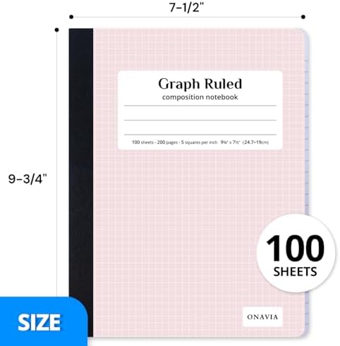 ONAVIA Graph Composition Notebook, 4x4 Grid, 200 Pages