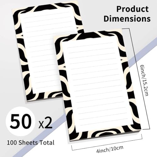 2 Pack Lined Sticky Notes 4x6 in, Cute Self-Stick Notepads with Lines, Large Memo Pads Strong Adhesive for Office, Home Black White Curve Line