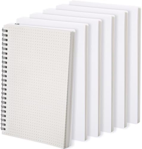 Dunzoom 6 Pack Graph Paper Spiral Notepad A5 & A4 Grid Notebooks Steno Pad Memo Notebook, 160 Pages for Writing Sketching Office, Transparent Plastic Hardcover (Dotted Paper,A5)