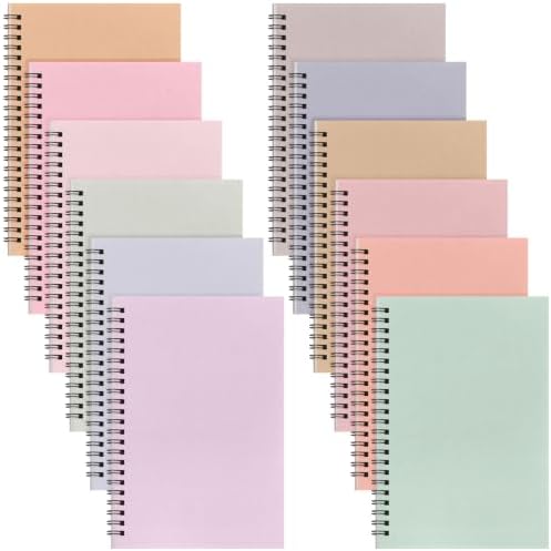 Fuutreo 12 Pcs Spiral Notebook for Work A5 5 x 7 Inch College Ruled Spiral Journal Notebook Kraft Cover Ruled Paper, 12 Color, 60 Sheets, 120 Pages for Office School(Macaron Color, Classic)