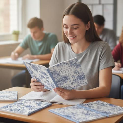 Harloon 6 Pack Composition Notebooks College Ruled Bulk Vintage Blue Flower Composition Notebook 110 Page 7-1/2" x 9-3/4" Journal Back to School Gift for Teacher Student Office First Day of School