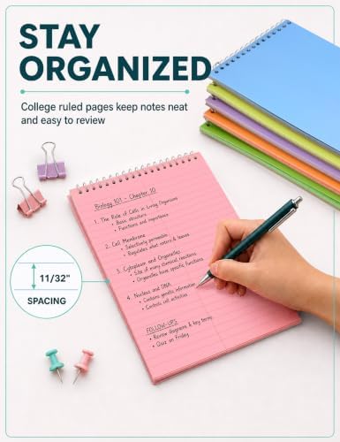 10 Pack Steno Pads 6 x 9, 10 Colors Paper Top Spiral Notebooks