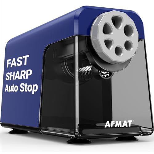 AFMAT Electric Pencil Sharpener Heavy Duty, 6 Holes, Auto Stop Pencil Sharpener for Artists, Classroom Electric Sharpener for 6-11mm Colored Pencils, 7000 Sharpenings, Fast Sharpen, Save Pencils PSX1