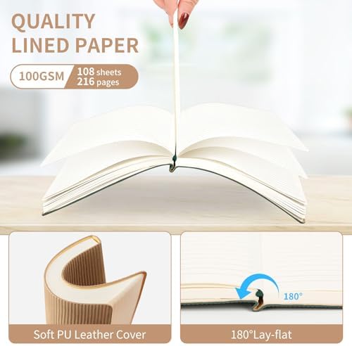 TSFPapier A5 Lined Notebook with Pen & Gift Box 216 Pages PU Leather Journals for Women Men 100GSM Thick Paper College Ruled Notebook for School,Travel,Business,Work,Home Writing