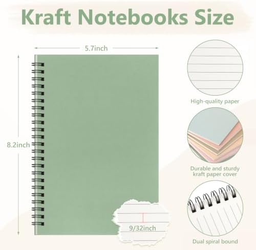 Fuutreo 12 Pcs Spiral Notebook for Work A5 8.3 x 5.7 Inch College Ruled Spiral Journal Notebook Kraft Cover Ruled Paper, 12 Color, 60 Sheets, 120 Pages for Office School(Bible Color, Classic)