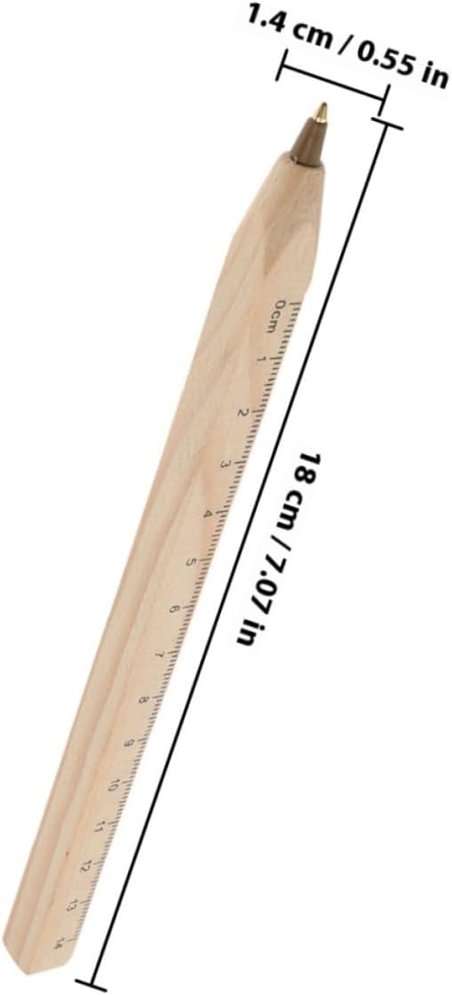 Mobestech 6pcs Black Ink Wooden Ballpoint Pens with Printed Ruler, Biodegradable Natural Solid Wood Carpenter Pens for Woodworking and Office Use